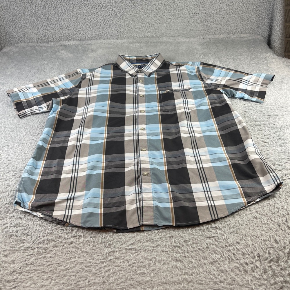 Chaps Mens XL Blue Black Plaid Short Sleeve Button Down Shirt Mesh Back Vent